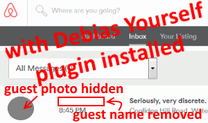 Airbnb site as viewed with the Debias Yourself plugin installed